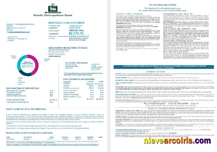 Pakistan Habib Metropolitan mortgage loan statement, 4 pages 1-2